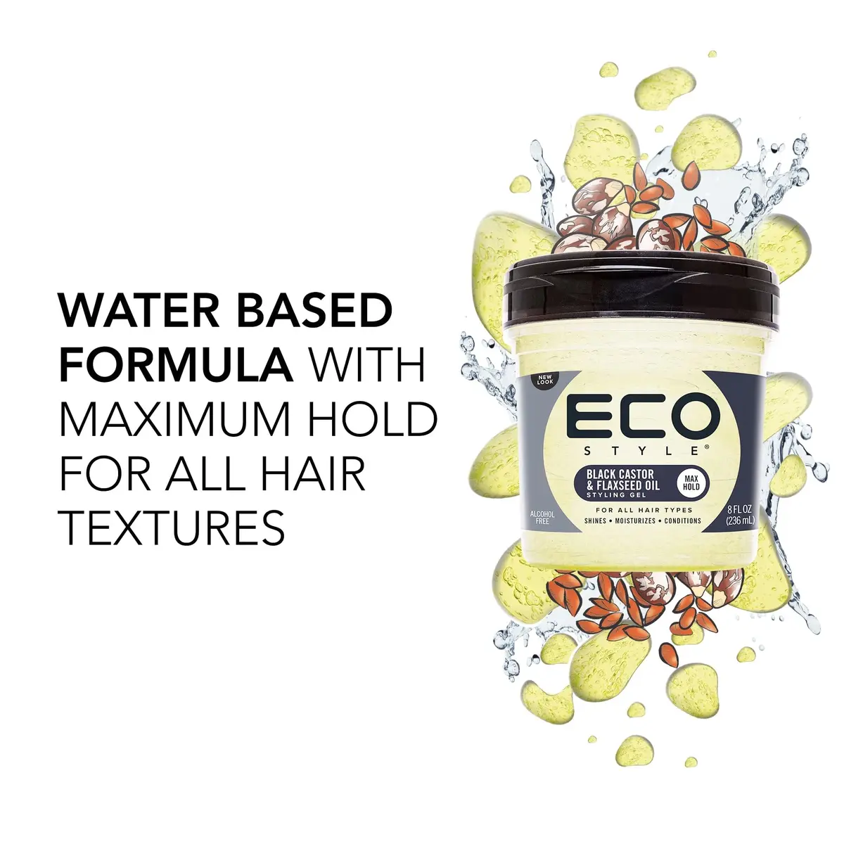Eco Style Black Castor and Flaxseed Oil Styling Gel 236ml (8 oz) | Nourishes Hair & Promotes Healthy Scalp - view 4