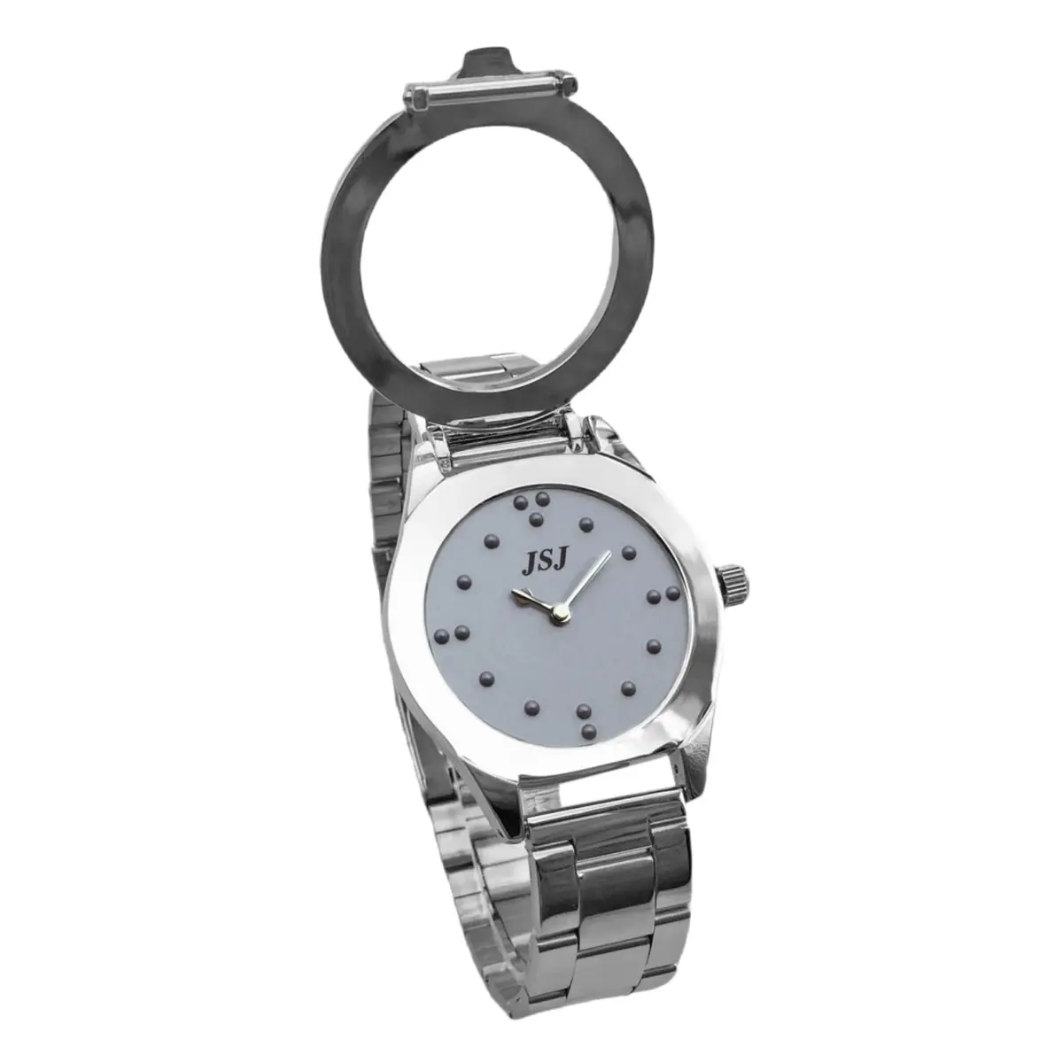 VISIONU Tactile Braille Watch for Men, 38mm Case with Silver Metal Band | Analog Display - main product image