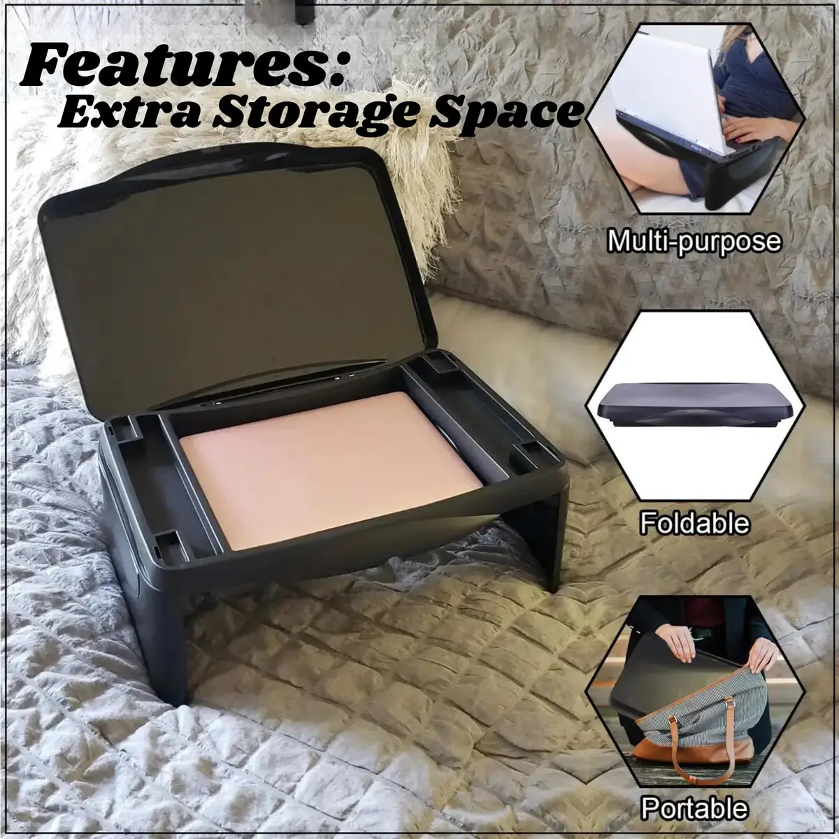 Keskov Folding Black Lap Desk with Storage 17x11 | Portable Kids & School Desk - view 5