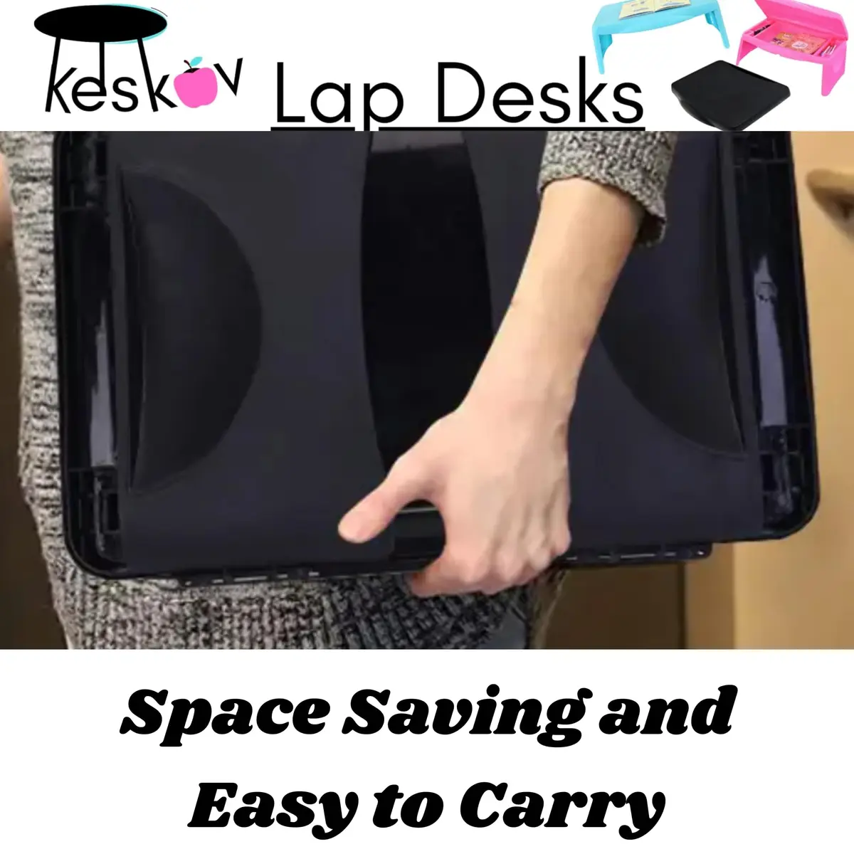Keskov Folding Black Lap Desk with Storage 17x11 | Portable Kids & School Desk - view 6