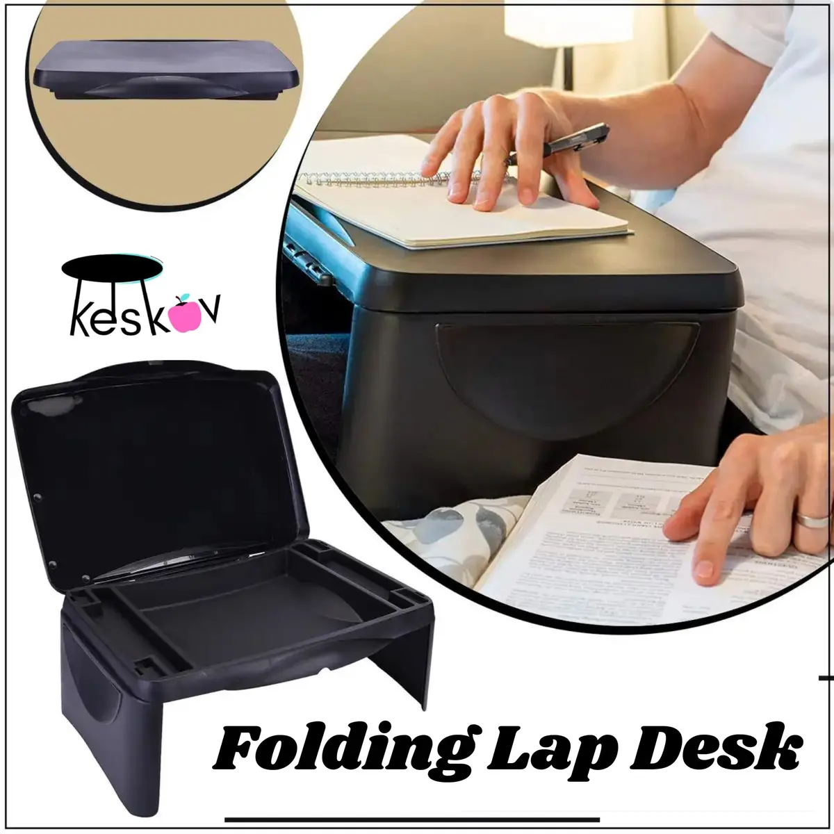 Keskov Folding Black Lap Desk with Storage 17x11 | Portable Kids & School Desk - view 7
