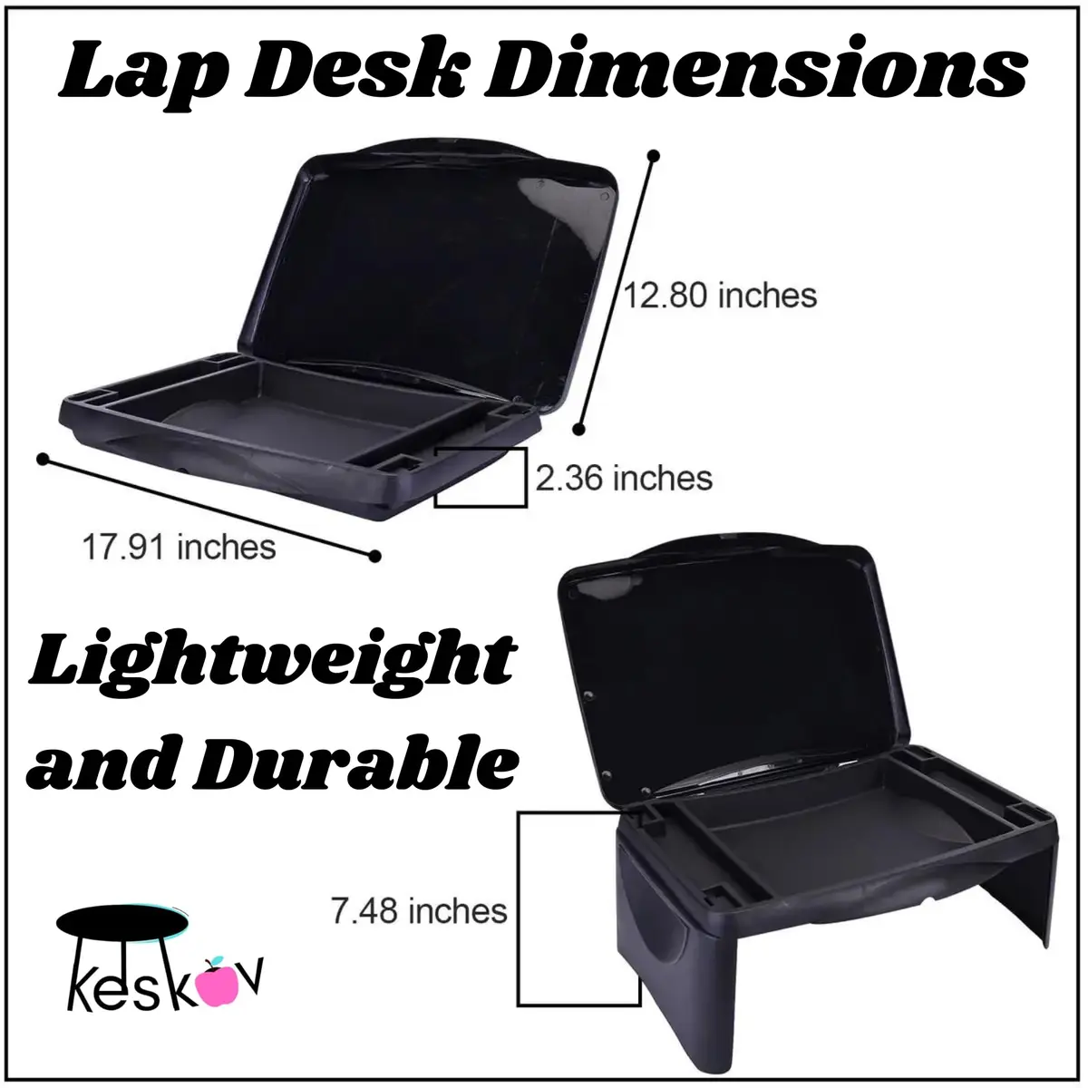 Keskov Folding Black Lap Desk with Storage 17x11 | Portable Kids & School Desk - view 3