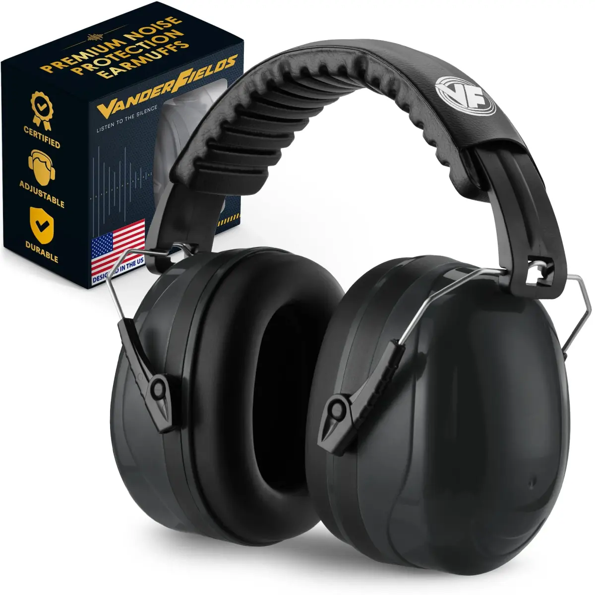 Vanderfields Noise Reduction Earmuffs 33 dB NRR | ANSI CE Certified Sound Blocking Headphones for Adults & Teens - main product image