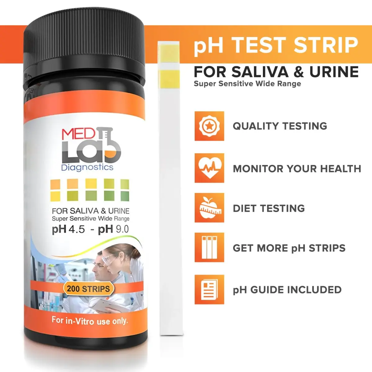 Med Lab Diagnostics 200 pH Test Strips 4.5–9.0 for Urine and Saliva Body pH Testing | Accurate Home Health Monitoring - view 3