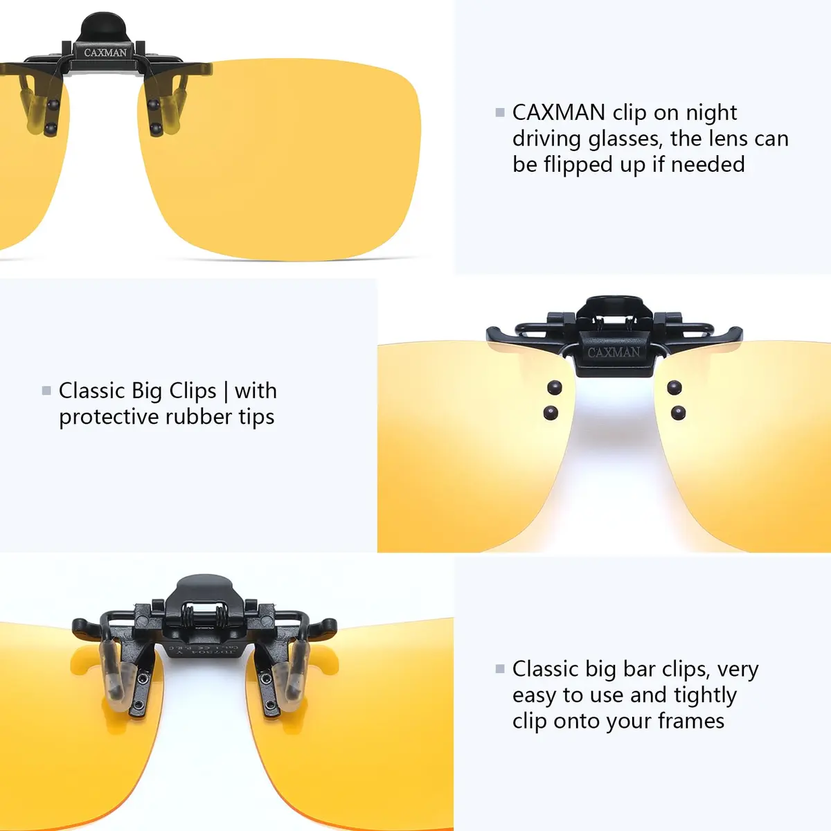 CAXMAN HD Night Vision Polarized Clip-on Flip Up Sunglasses 59x42mm | Lightweight Night Driving Yellow Lens - view 3