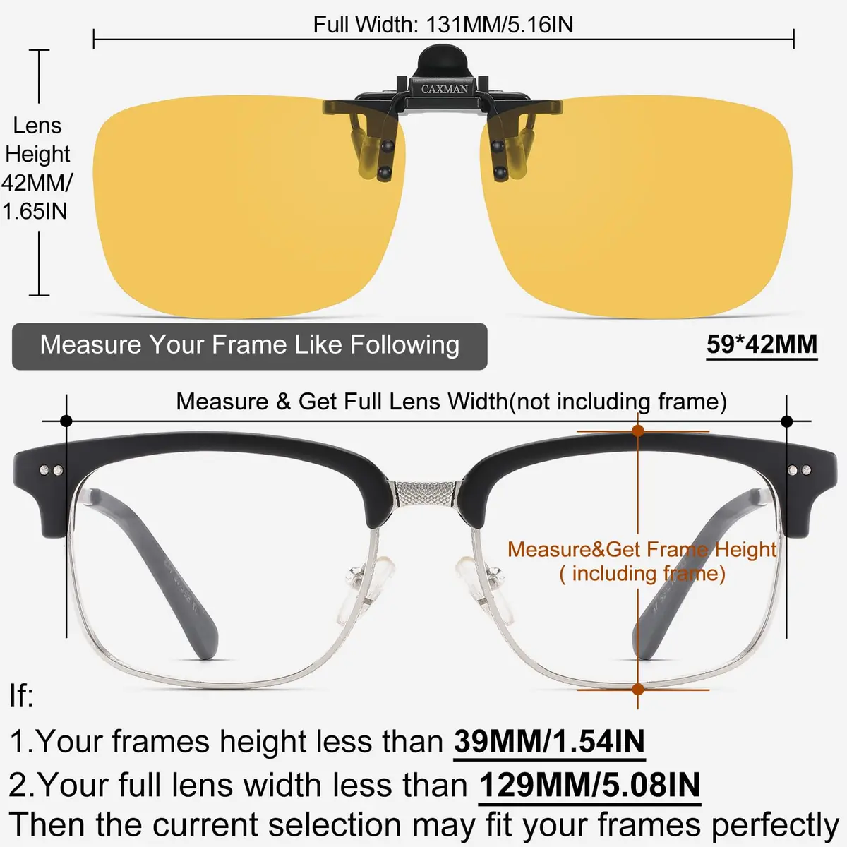 CAXMAN HD Night Vision Polarized Clip-on Flip Up Sunglasses 59x42mm | Lightweight Night Driving Yellow Lens - view 4