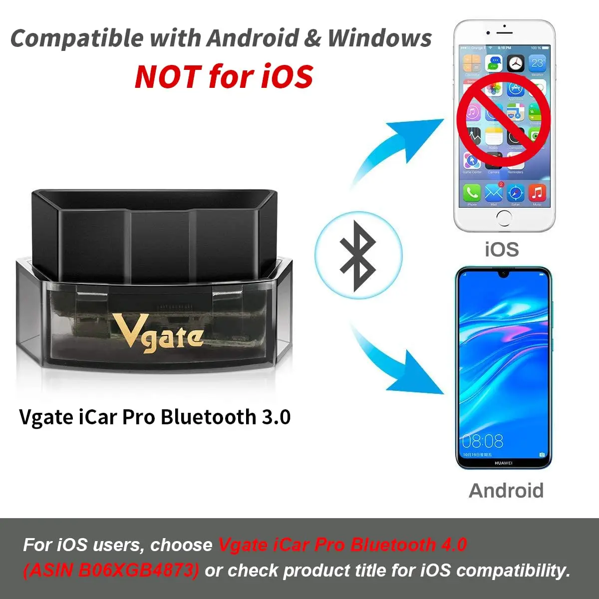 Vgate iCar Pro Bluetooth 3.0 OBD2 Scanner | Android & Windows | 4.6cm (1.85in) Length | Check Engine Light Diagnosis - view 2