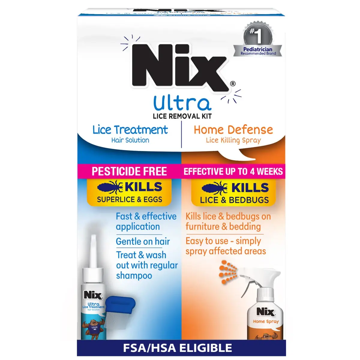 Nix Ultra Lice Treatment Kit with Home Defense Spray & Comb | 3.4 fl oz (100 ml) Hair Solution, 5 fl oz (148 ml) Home Spray - main product image