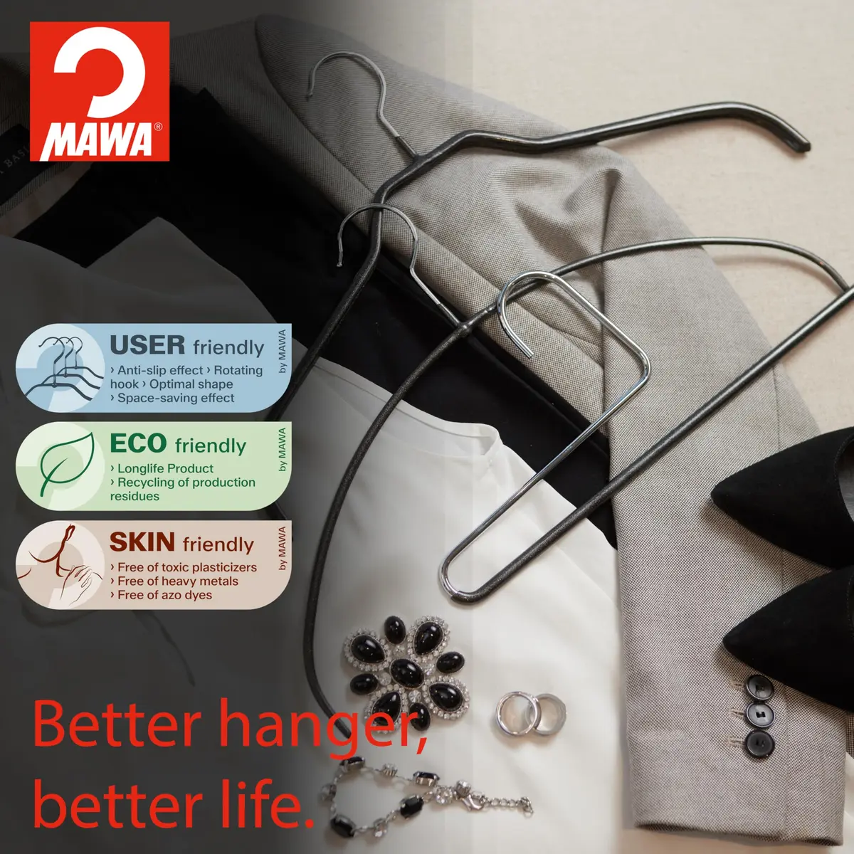 MAWA Reverse Hook Trouser Hanger Set of 10 | Space-Saving, Non-Slip, German Steel - view 2