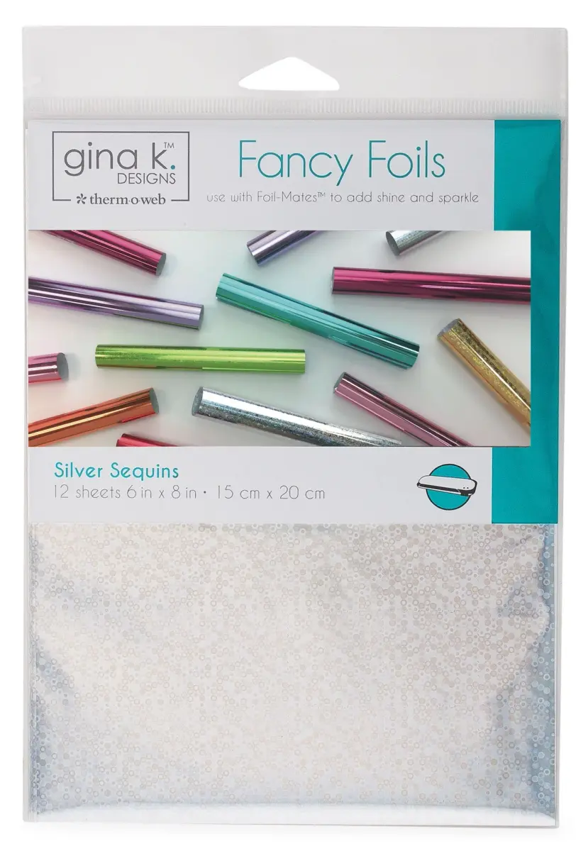 Gina K Designs Fancy Foils Silver Sequins 6" x 8" Sheets (12 Count) | Toner-Reactive & Textile Foil for Instant Shine - main product image
