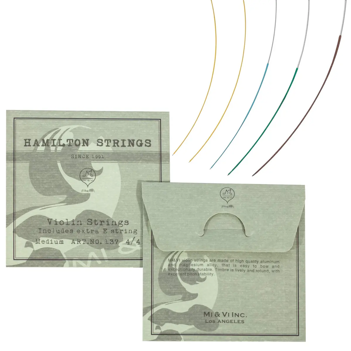 MI&VI Hamilton Violin Strings Universal Full Set 4/4 Scale (G-D-A-E) with Extra E-String | Germany Steel | Ball-End | Medium Tension - main product image