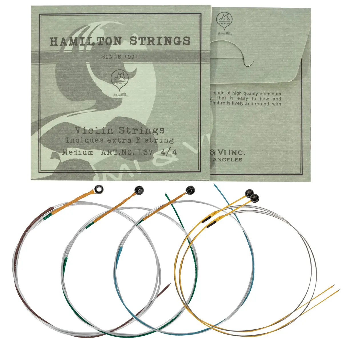 MI&VI Hamilton Violin Strings Universal Full Set 4/4 Scale (G-D-A-E) with Extra E-String | Germany Steel | Ball-End | Medium Tension - view 2
