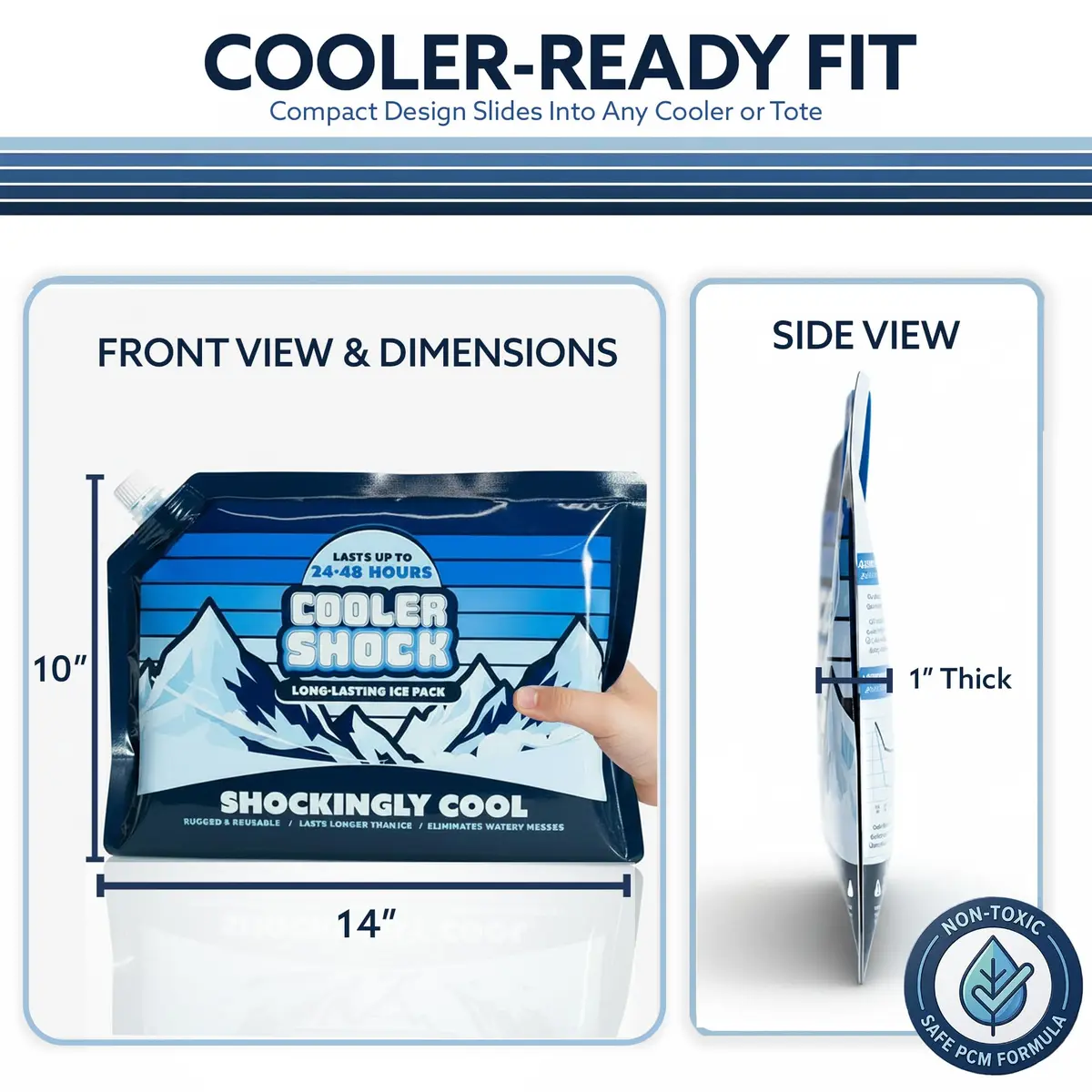 Cooler Shock Reusable Ice Packs 14"x10" | Long Lasting Freezer Packs for Camping & Fishing - view 3