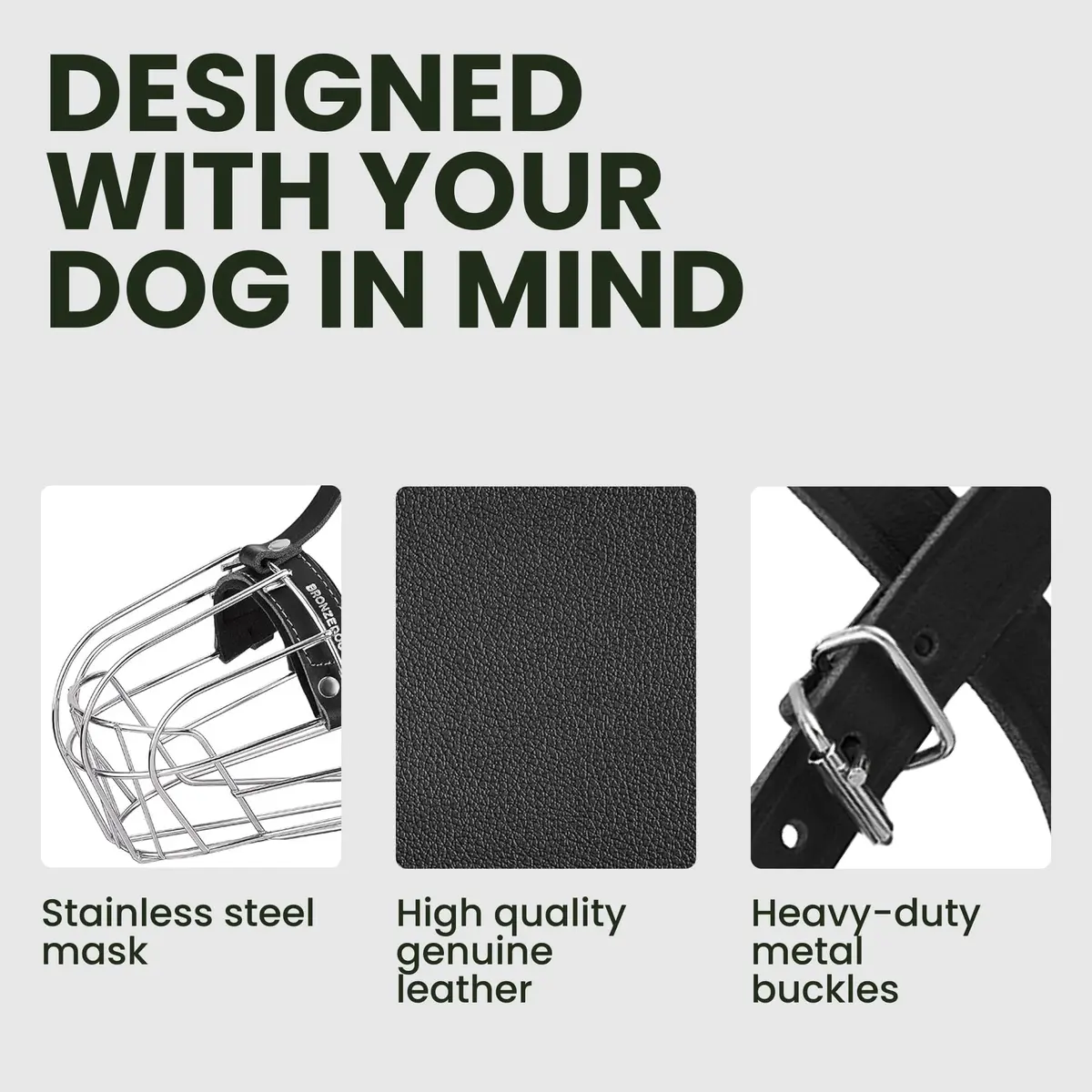 BRONZEDOG Wire Basket Dog Muzzle for Large Dogs | Adjustable Leather & Steel Snout Fit - view 5
