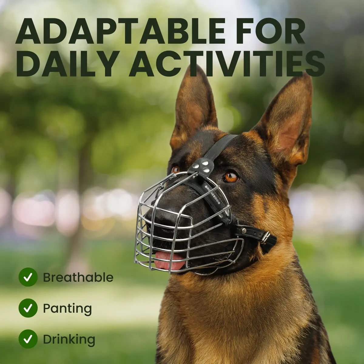 BRONZEDOG Wire Basket Dog Muzzle for Large Dogs | Adjustable Leather & Steel Snout Fit - view 6