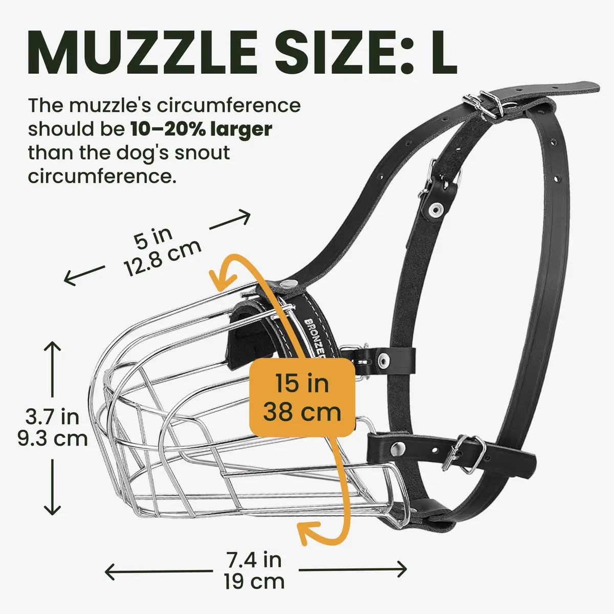 BRONZEDOG Wire Basket Dog Muzzle for Large Dogs | Adjustable Leather & Steel Snout Fit - view 3