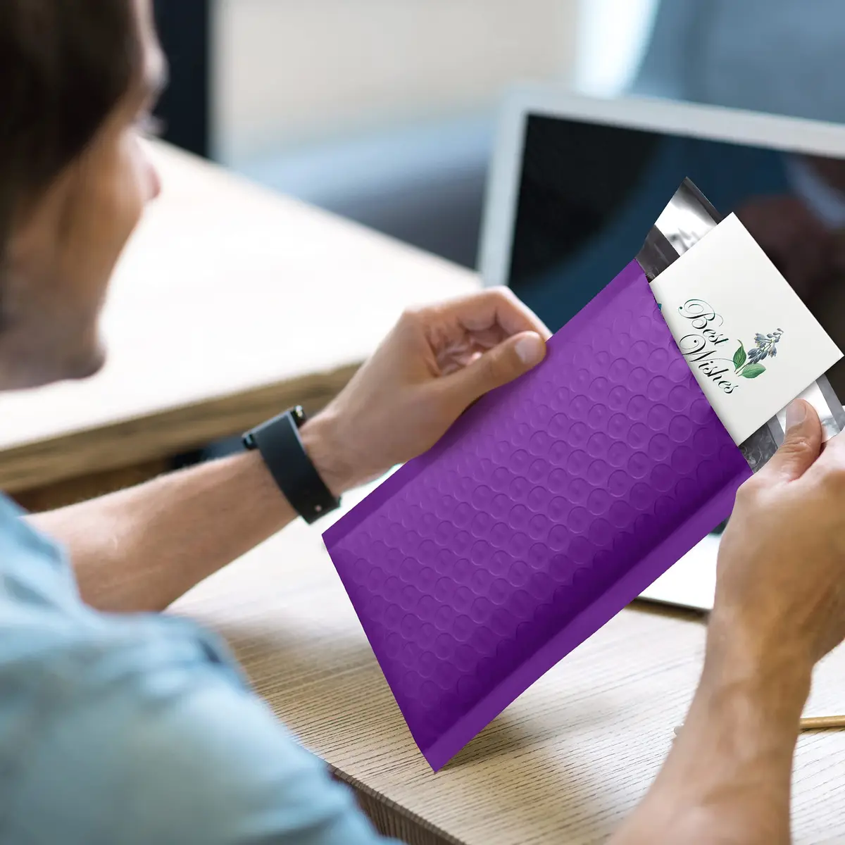 UCGOU Purple Bubble Mailers 50 Pack 10.16cm x 20.32cm (4"x8") | Opaque, Self-Seal, Padded Envelopes for Secure Shipping - view 9