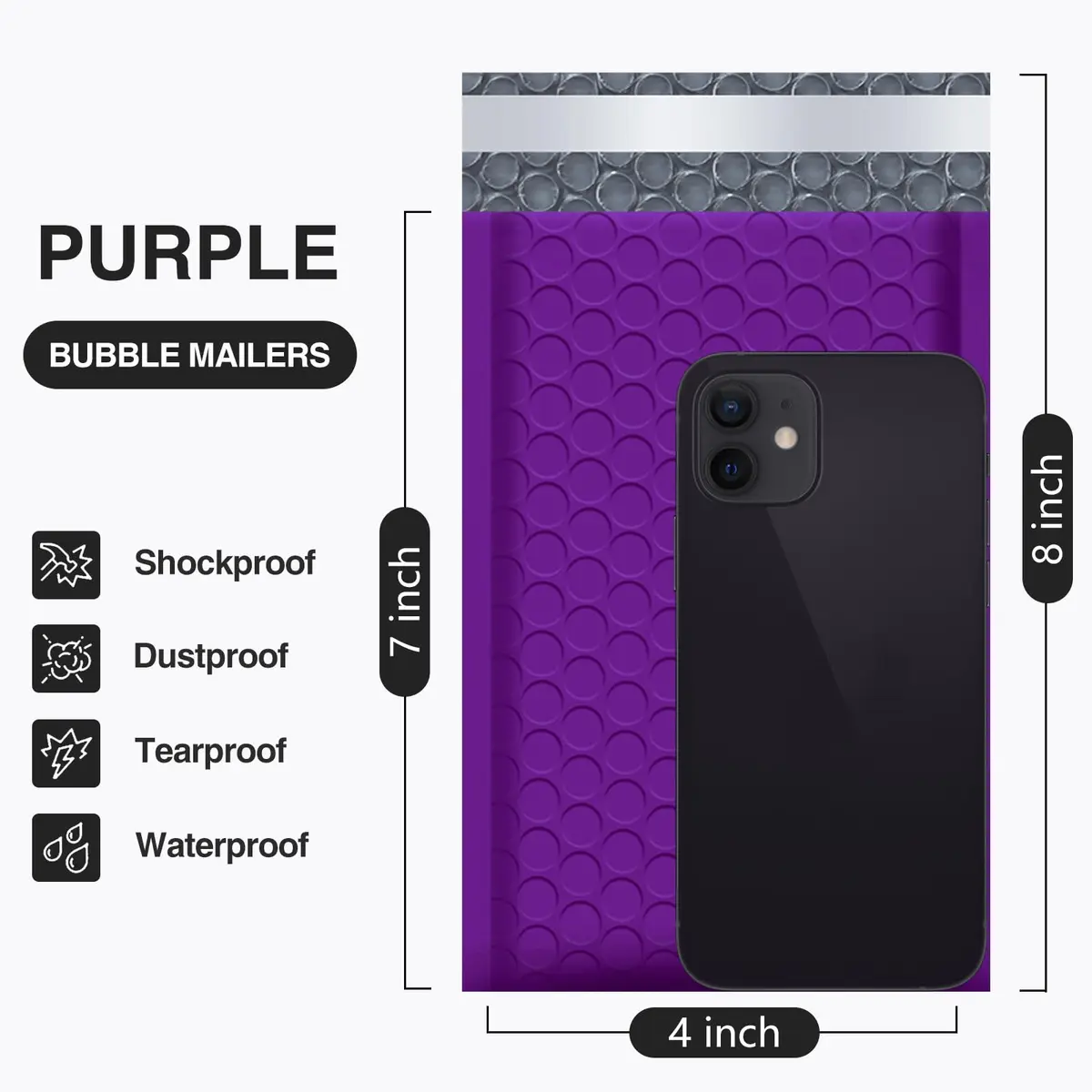 UCGOU Purple Bubble Mailers 50 Pack 10.16cm x 20.32cm (4"x8") | Opaque, Self-Seal, Padded Envelopes for Secure Shipping - view 2
