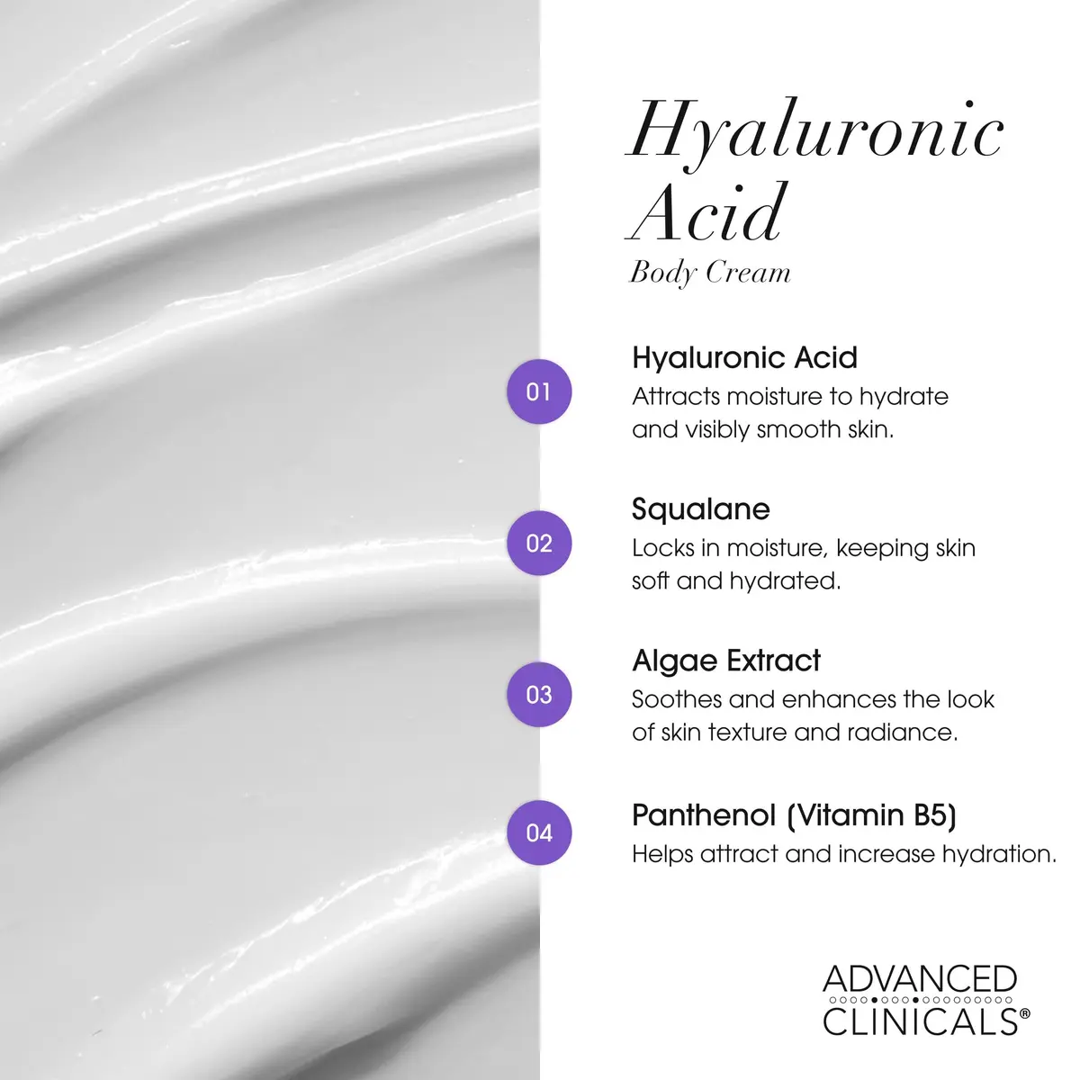 Advanced Clinicals Hyaluronic Acid Body Cream 473ml (16oz) | Hydrates & Plumps Dry Skin - view 5