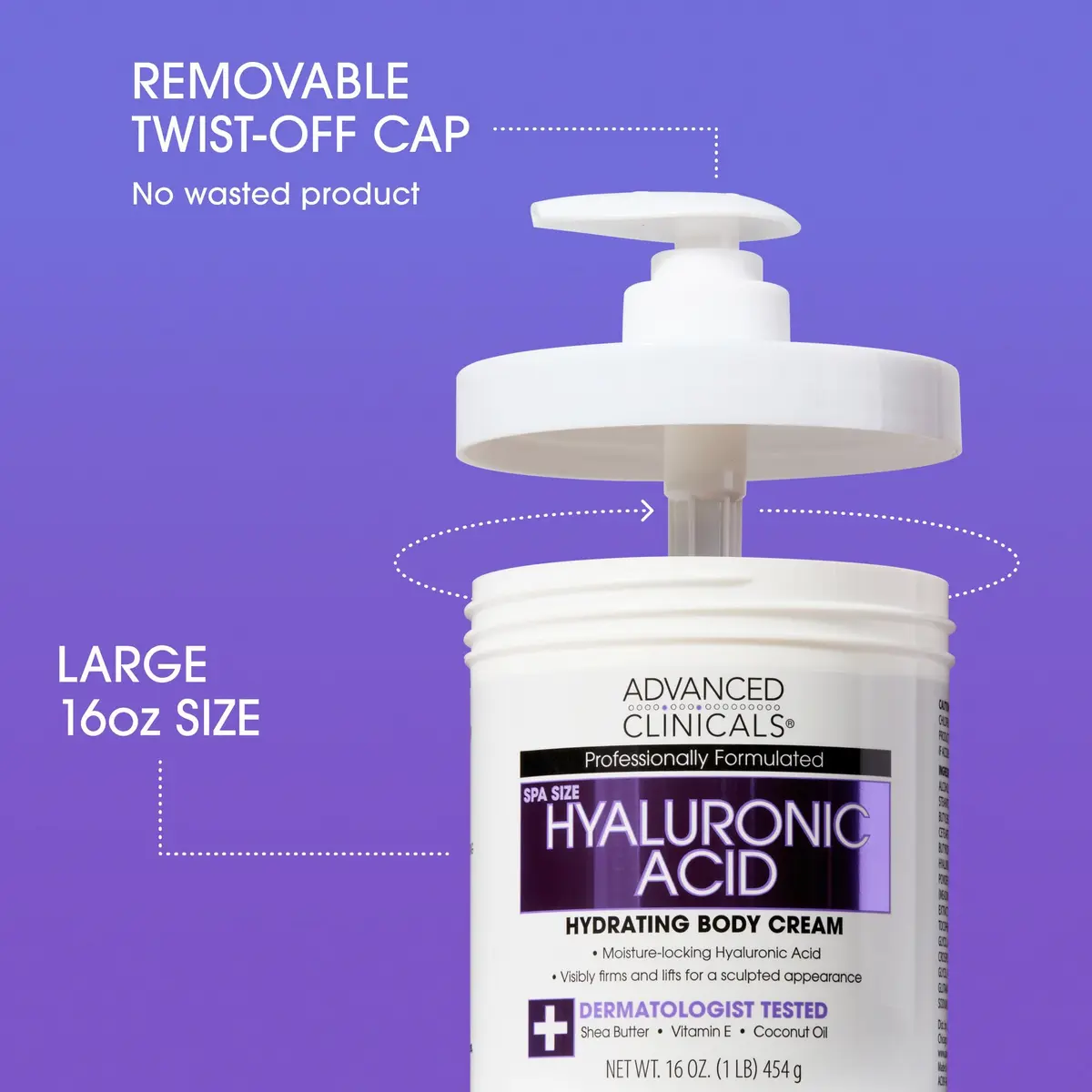 Advanced Clinicals Hyaluronic Acid Body Cream 473ml (16oz) | Hydrates & Plumps Dry Skin - view 3
