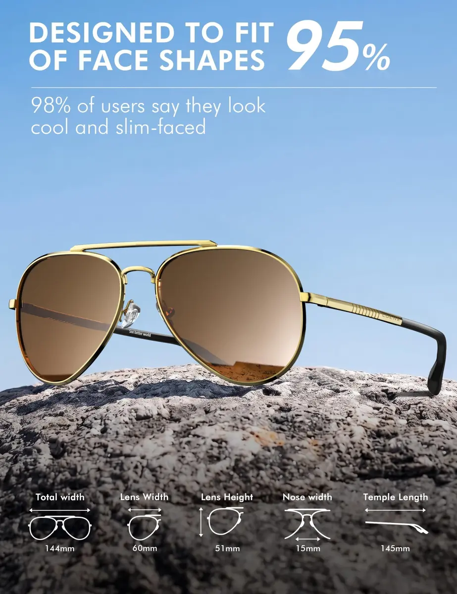 Luenx Aviator Polarized Sunglasses for Men & Women | 60mm (2.36 in) Lens Width, Brown/Gold Frame - view 5