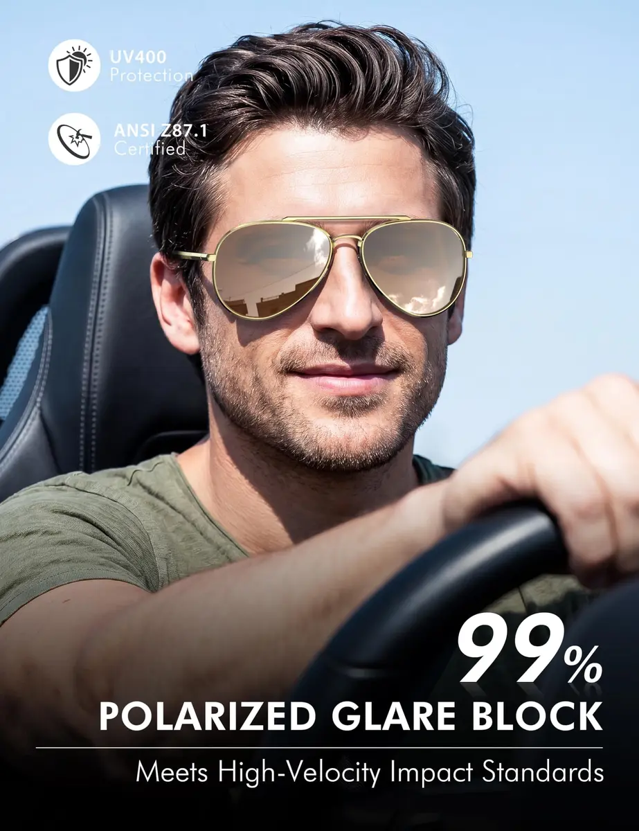Luenx Aviator Polarized Sunglasses for Men & Women | 60mm (2.36 in) Lens Width, Brown/Gold Frame - view 2