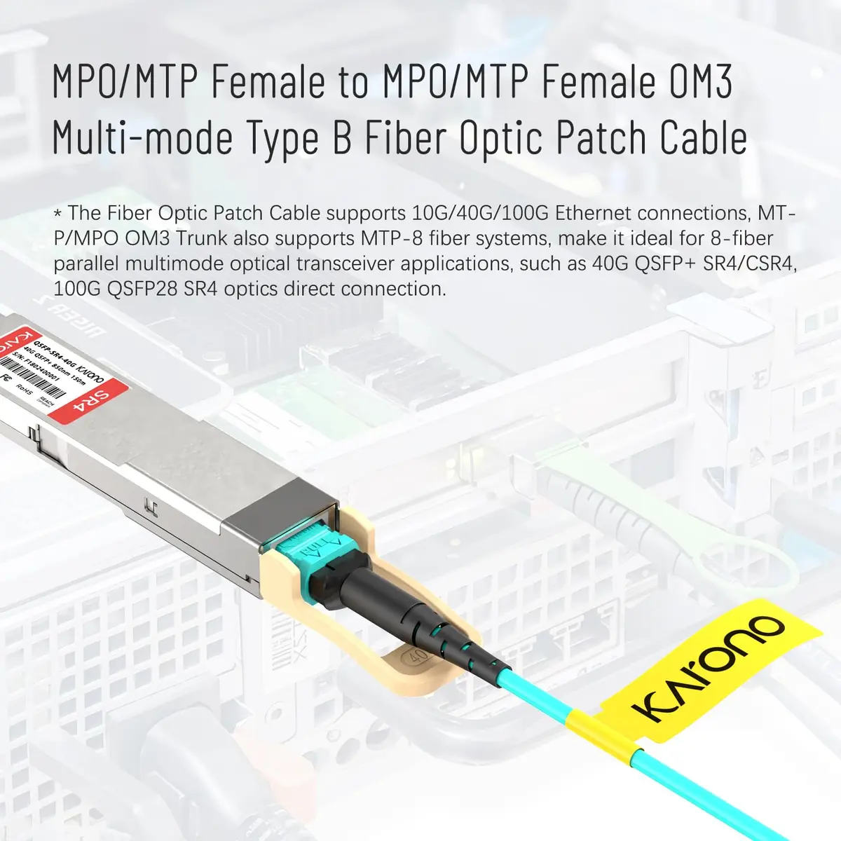 Karono 10 ft MPO/MTP to MPO Fiber Patch Cable OM3 LSZH | High-Speed 8F Multi-mode - view 2