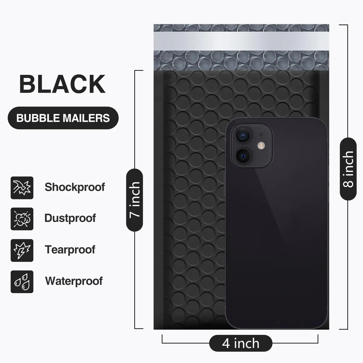 UCGOU Black Bubble Mailers 50 Pack, 10.16cm x 20.32cm (4"x8") | Opaque Padded Envelopes for Secure Shipping - view 2