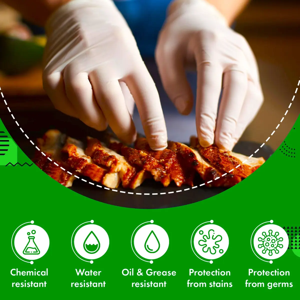 Green Direct Disposable Latex Gloves for Food Prep, Cleaning | Powder Free, Medium, Small, Large, 100 Count (X-Large) - view 6