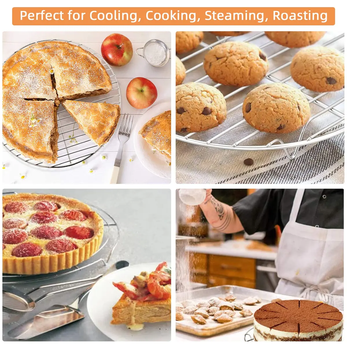 TamBee 2Pcs Stainless Steel Cooling Racks 7 & 8 Inch | Versatile Baking & Steaming - view 6