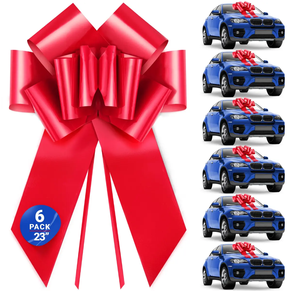 Zoe Deco Giant Red Car Bow 6-Pack | 55.88 cm (23 Inch) Butterfly Bows with Tails - main product image