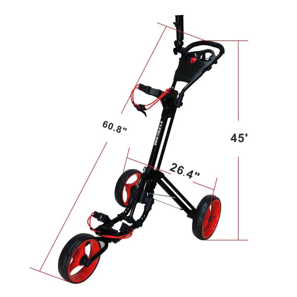 Qwik-Fold 3-Wheel Golf Push Cart with Foot Brake | 1-Second Fold Aluminum Frame, Adjustable Handle, Umbrella Holder, Lightweight (Black/Red) - view 7
