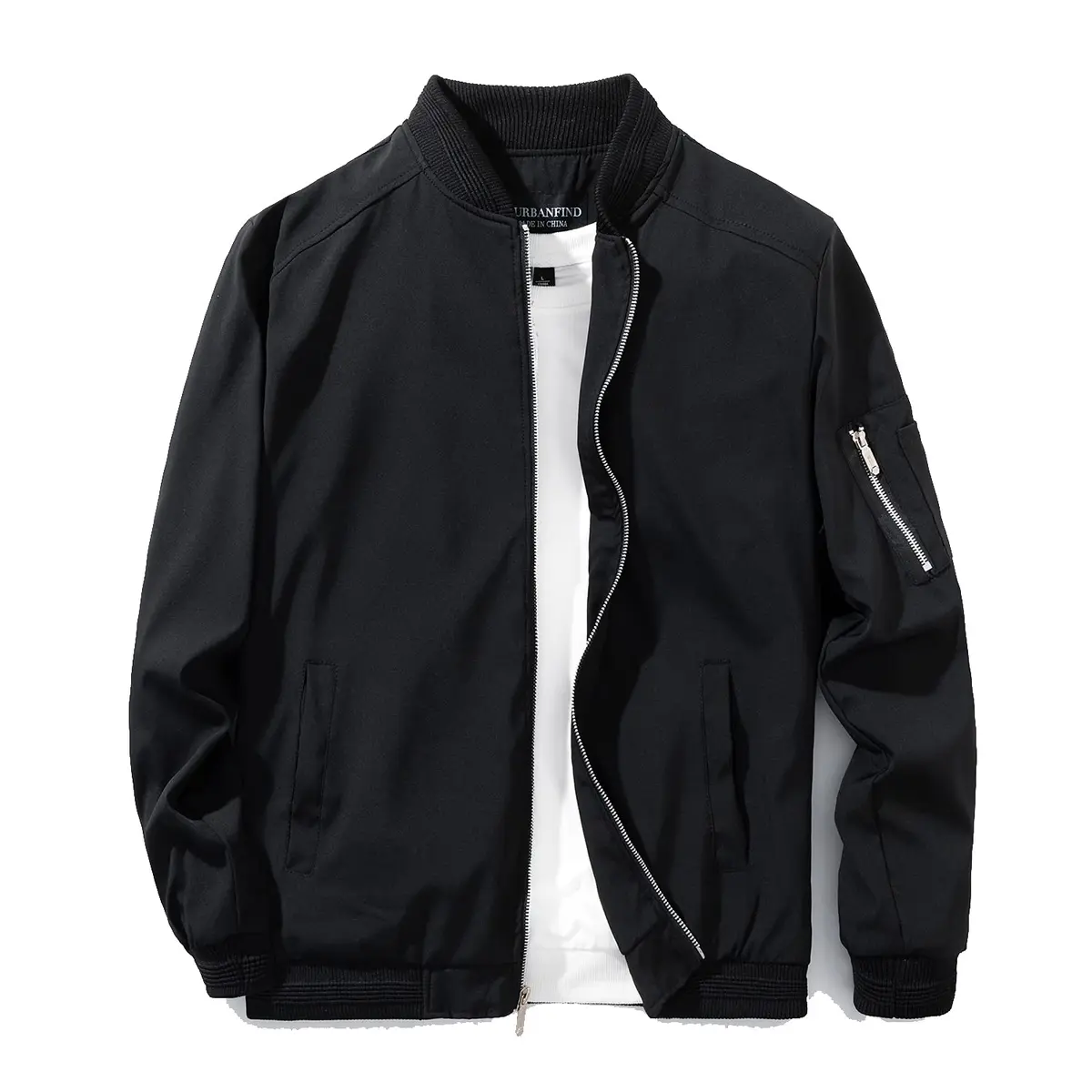 URBANFIND Men's Slim Fit Lightweight Sportswear Jacket Casual Bomber Jacket US M Black | Breathable, Stylish & Comfortable - main product image