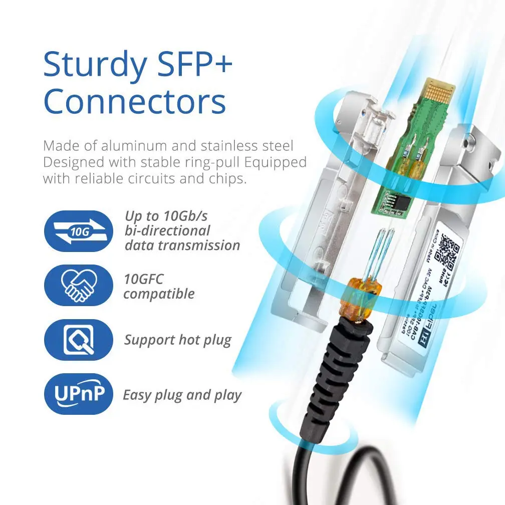 H!Fiber.com 10G SFP+ DAC Cable 1m | 10Gbps Twinax Copper for Networking Devices - view 2