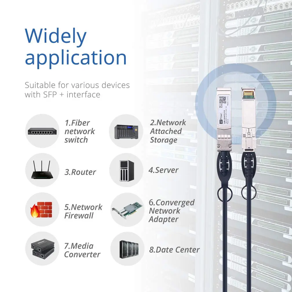 H!Fiber.com 10G SFP+ DAC Cable 1m | 10Gbps Twinax Copper for Networking Devices - view 4
