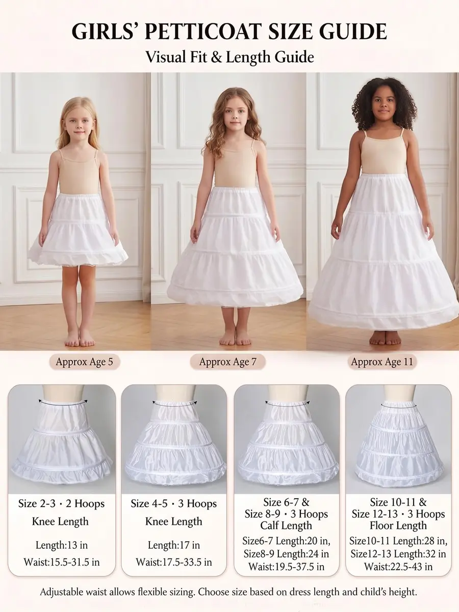 ABaoWedding Girls Petticoat 6-7y White | Adjustable Hoop Skirt for Formal & Party Wear - view 5