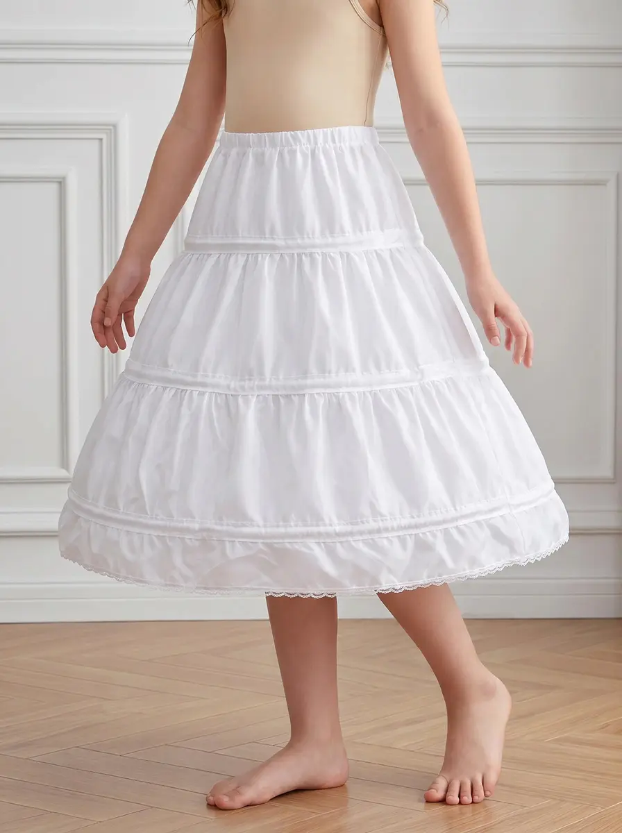 ABaoWedding Girls Petticoat 6-7y White | Adjustable Hoop Skirt for Formal & Party Wear - view 2