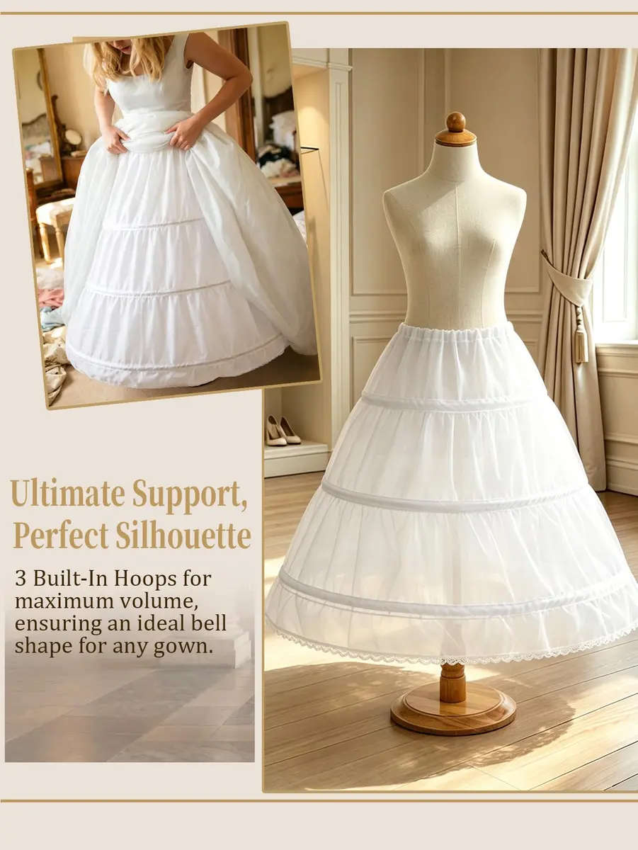ABaoWedding Girls Petticoat 6-7y White | Adjustable Hoop Skirt for Formal & Party Wear - view 3