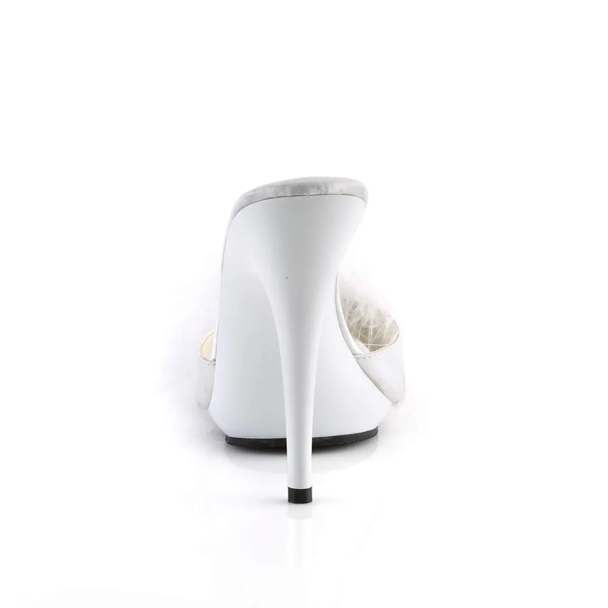 Fabulicious Poise-501F Marabou Slipper | High Heel Platform Sandal in White Satin (12.7cm heel, 1cm platform) | Adult Women - view 6