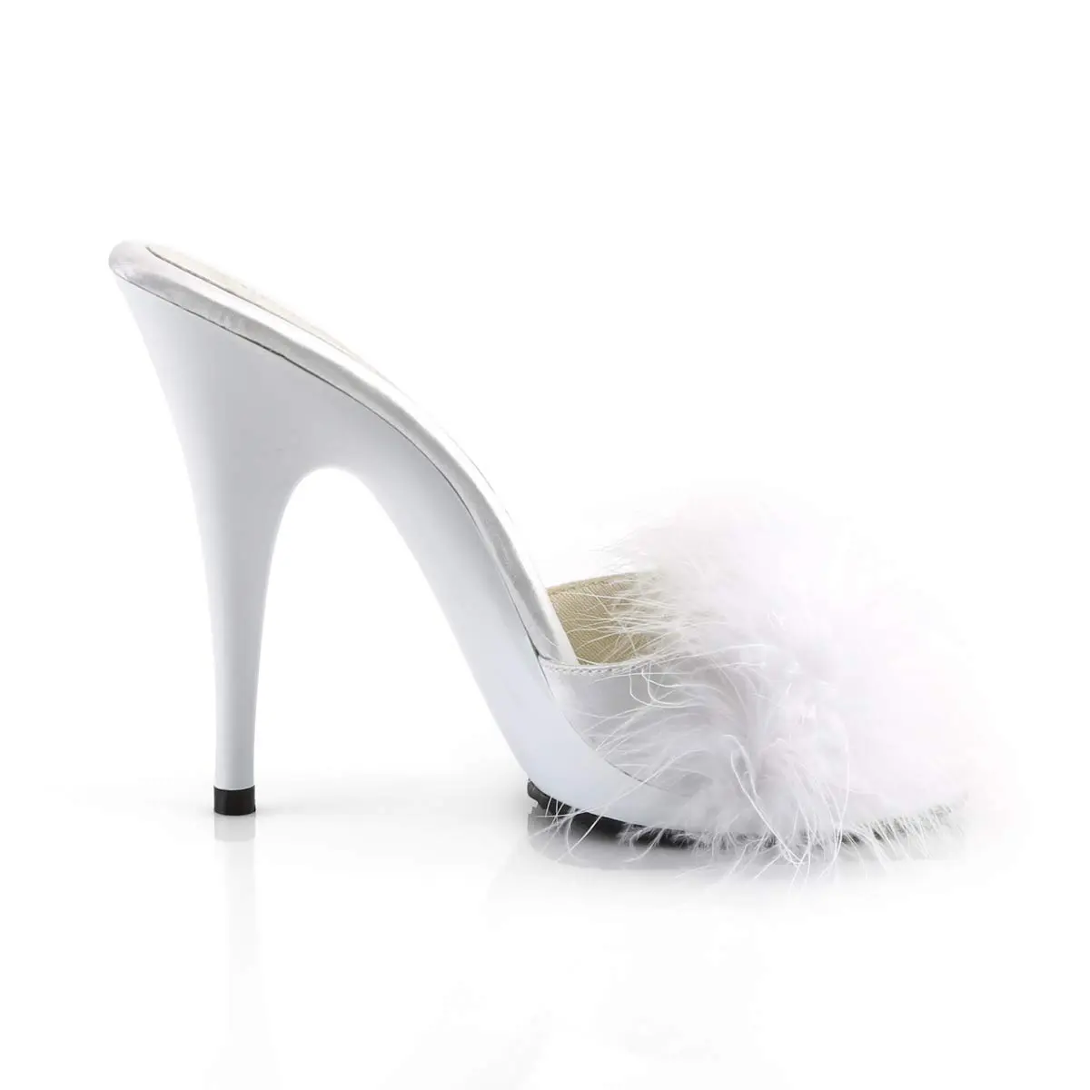 Fabulicious Poise-501F Marabou Slipper | High Heel Platform Sandal in White Satin (12.7cm heel, 1cm platform) | Adult Women - view 7
