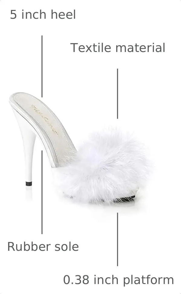 Fabulicious Poise-501F Marabou Slipper | High Heel Platform Sandal in White Satin (12.7cm heel, 1cm platform) | Adult Women - view 4