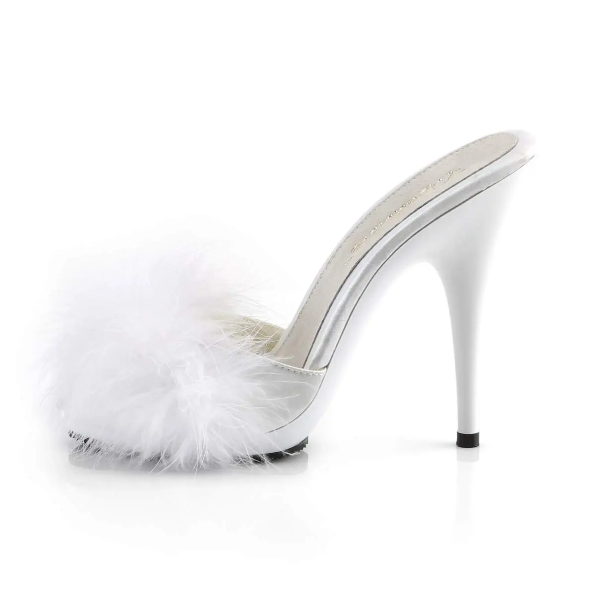 Fabulicious Poise-501F Marabou Slipper | High Heel Platform Sandal in White Satin (12.7cm heel, 1cm platform) | Adult Women - view 5