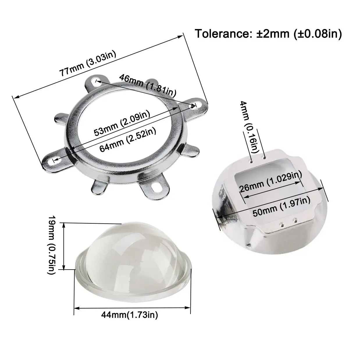 CHANZON 44mm 60 Degree LED Lens with Reflector and Bracket | Optical Glass for 20W-100W COB Chips - view 5