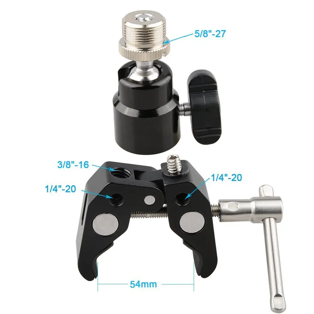 CAMVATE Mini Crab Clamp Articulated 1/4 Pack of 4 | Microphone Mounting Clamp with 360° Ball Head - view 2