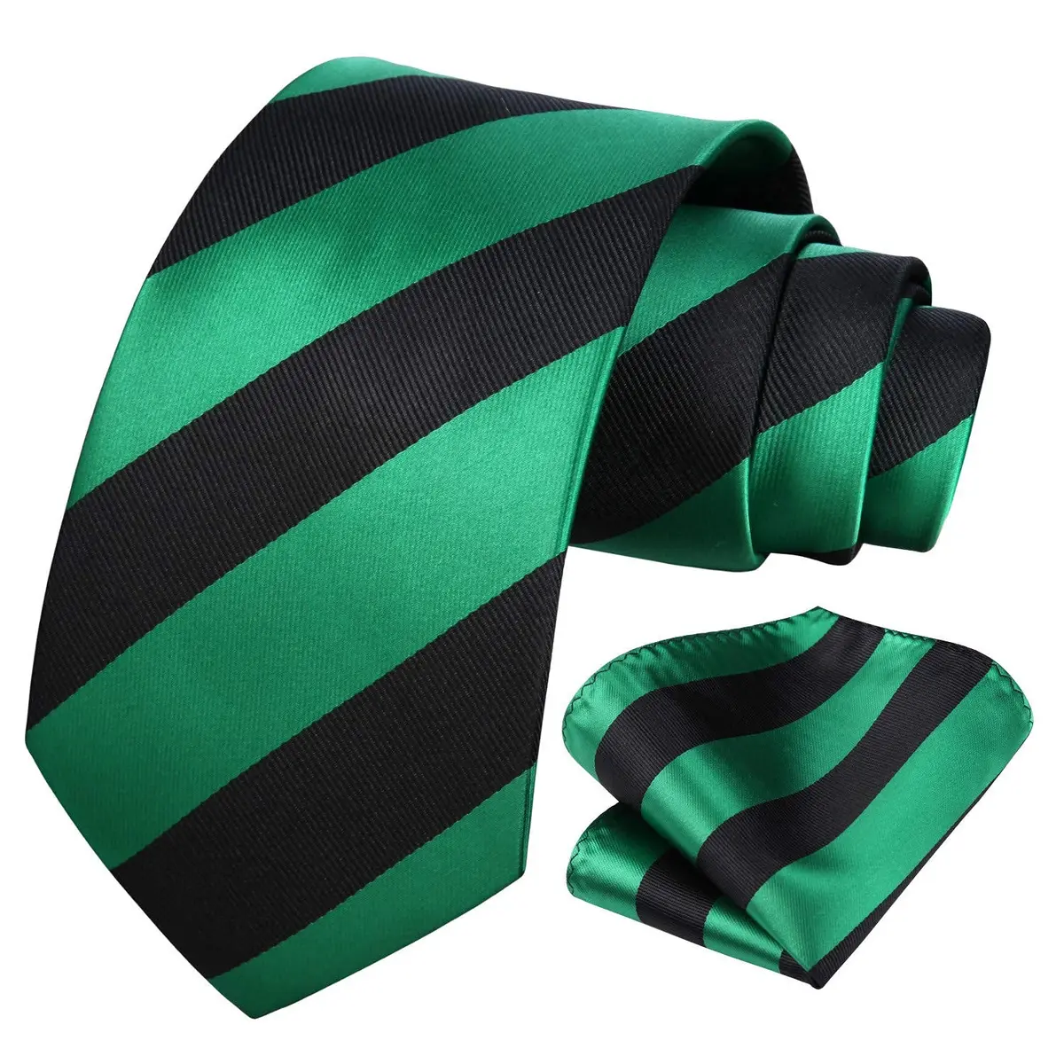 HISDERN Plaid Necktie & Pocket Square Set | Classic Stripe Design, Green & Black, One Size - view 3