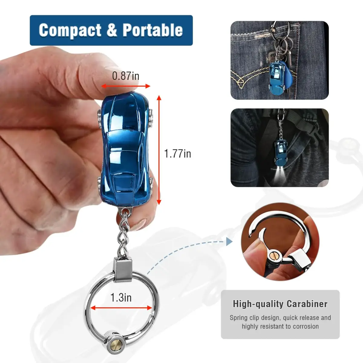 SOMGEM Car Keychain Flashlight, 2 Mode LED Key Ring, Colorful, 10.7 cm (4.2 inches) - view 5