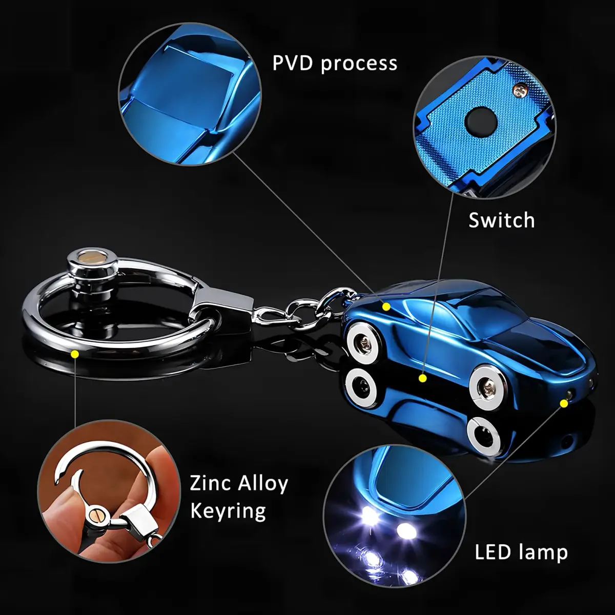 SOMGEM Car Keychain Flashlight, 2 Mode LED Key Ring, Colorful, 10.7 cm (4.2 inches) - view 4