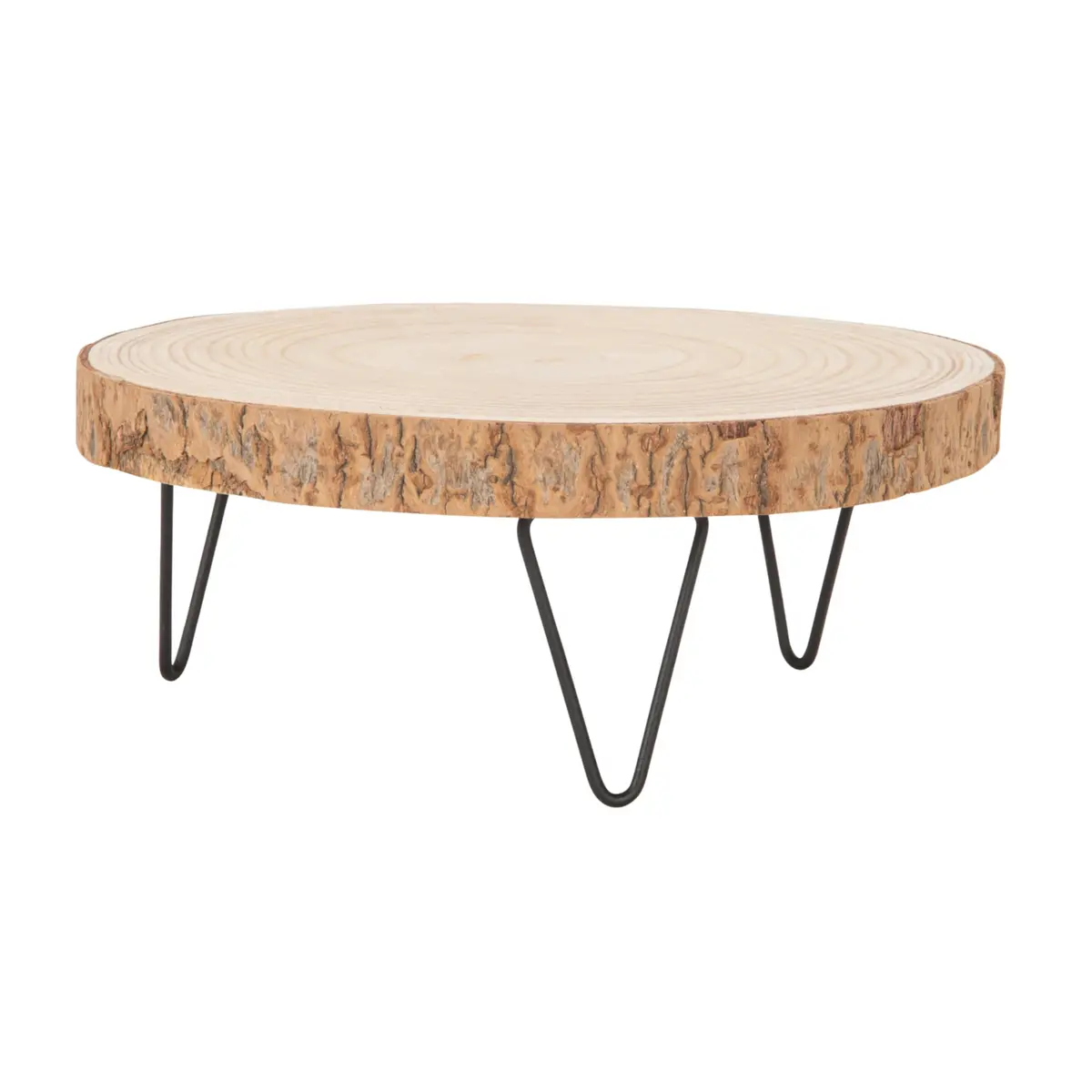 Creative Co-Op Decorative Paulownia Wood Pedestal with Metal Hairpin Legs Round Accent Stand, Natural Finish | Rustic Home Decor - main product image