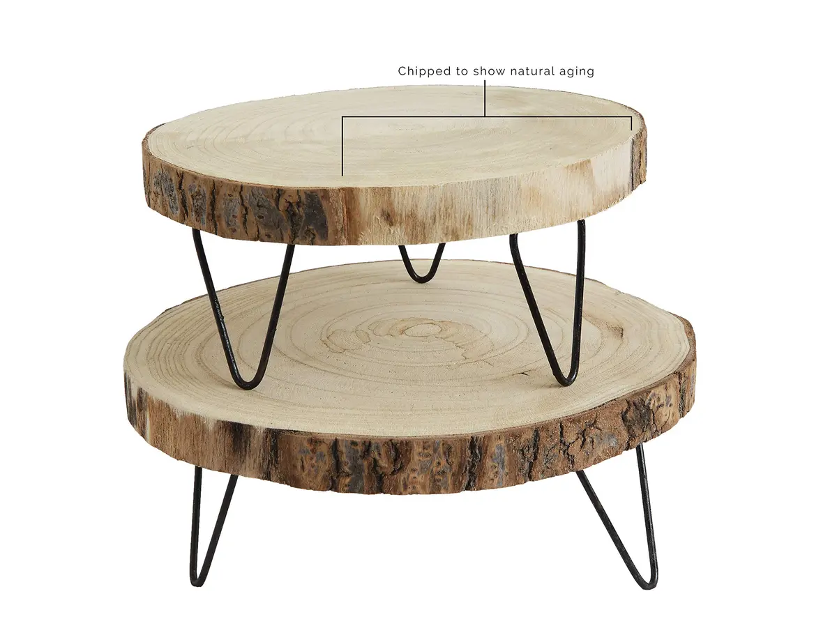 Creative Co-Op Decorative Paulownia Wood Pedestal with Metal Hairpin Legs Round Accent Stand, Natural Finish | Rustic Home Decor - view 7
