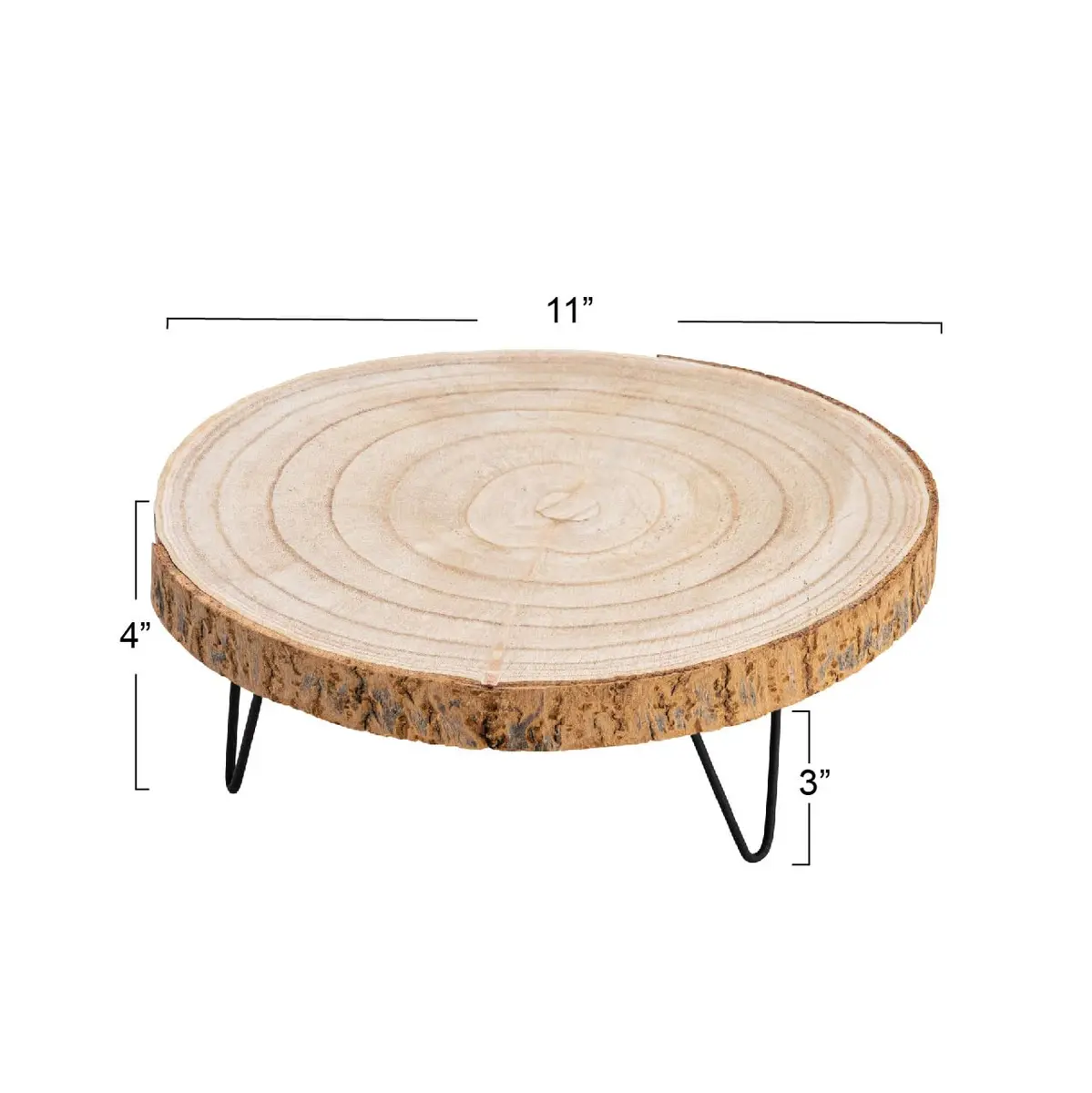Creative Co-Op Decorative Paulownia Wood Pedestal with Metal Hairpin Legs Round Accent Stand, Natural Finish | Rustic Home Decor - view 2